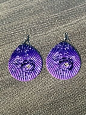 Handmade Purple Floral Teardrop Dangle Earrings Lightweight